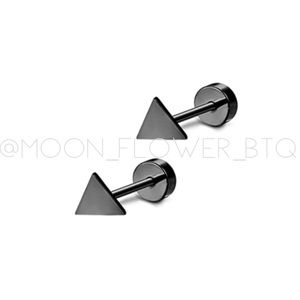 Black Triangle Flat Back Stud Earrings | 5mm Triangle Stainless Steel Screw Back